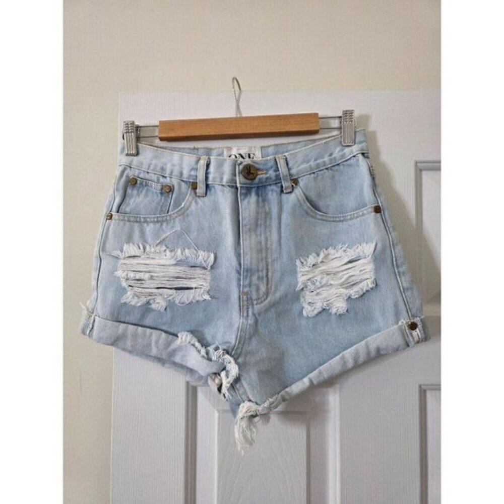 One Teaspoon High Waisted Denim Distressed Shorts 24